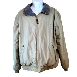 US Polo Association Mens Medium Bomber Jacket Beige Fleece Lined‎ Full Zip Coat